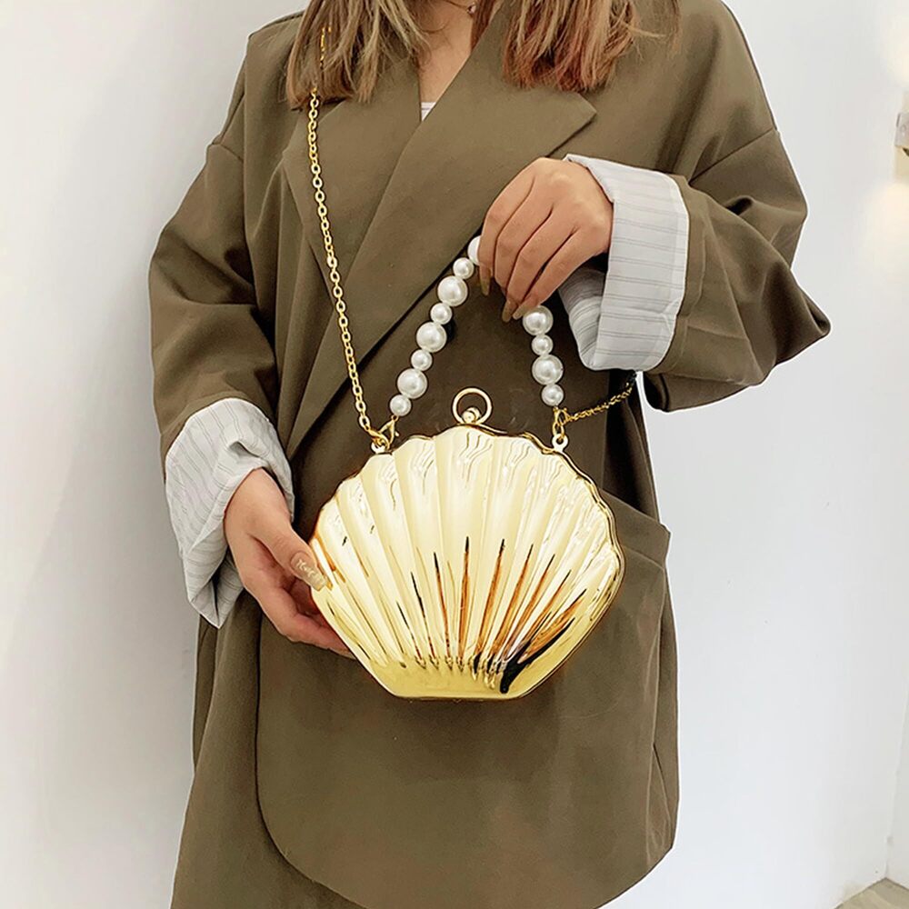 2088 Mini Seashell Evening Clutch Pearls Top-Handle Bag Chain Strap View 2